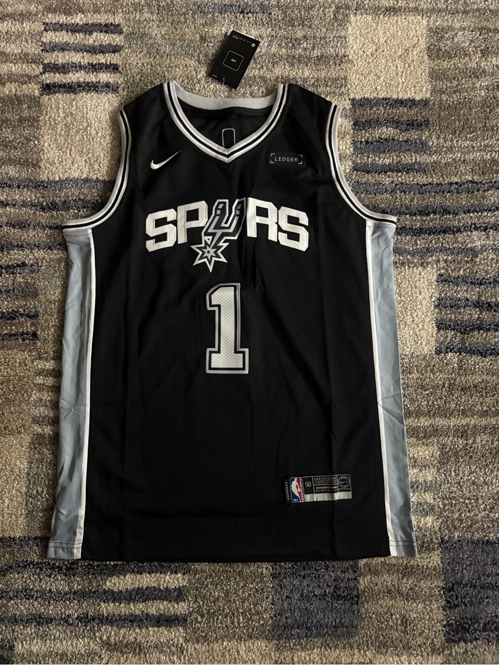 Nike Spurs #1 Black and White Basketball Jersey